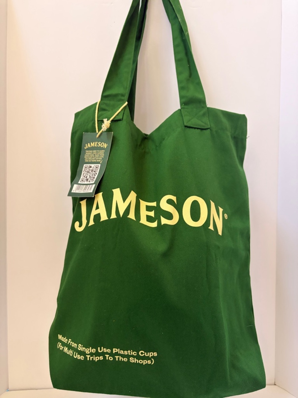 Green Reusable Tote Bag with Yellow Text